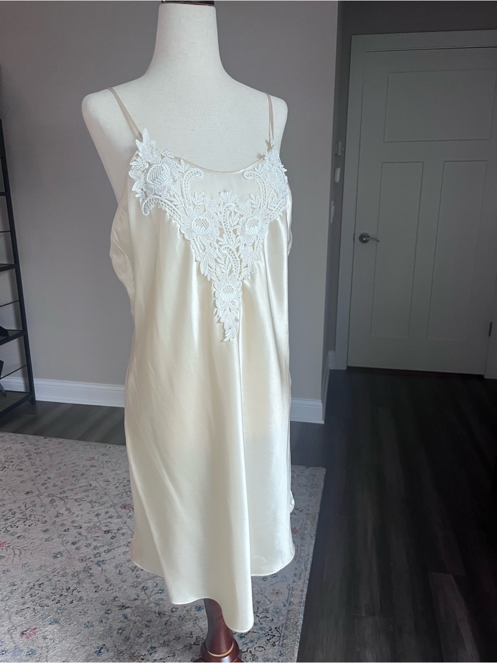 Romantic Feminine Pale Yellow Satin Lace Trim Slip Dress